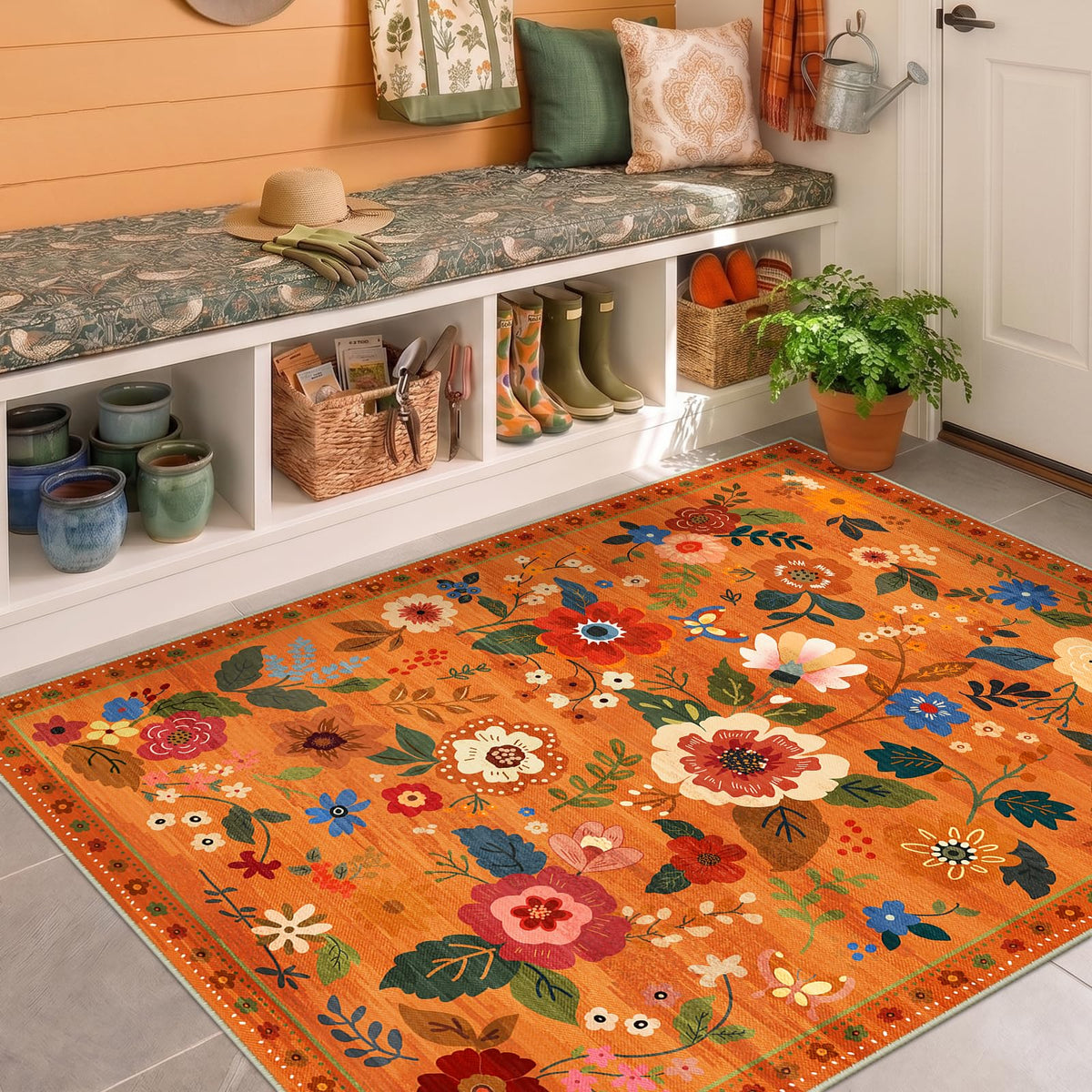 RELEANY Floral Washable 5x7 Area Rugs Black