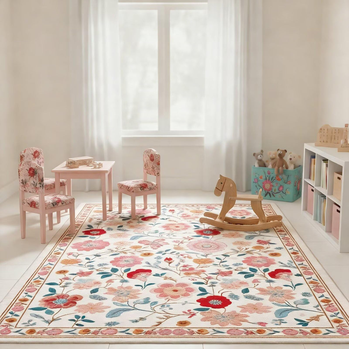 Washable 9x12 Area Rug for Living Room, Non-Slip Large Pink Bedroom Rugs