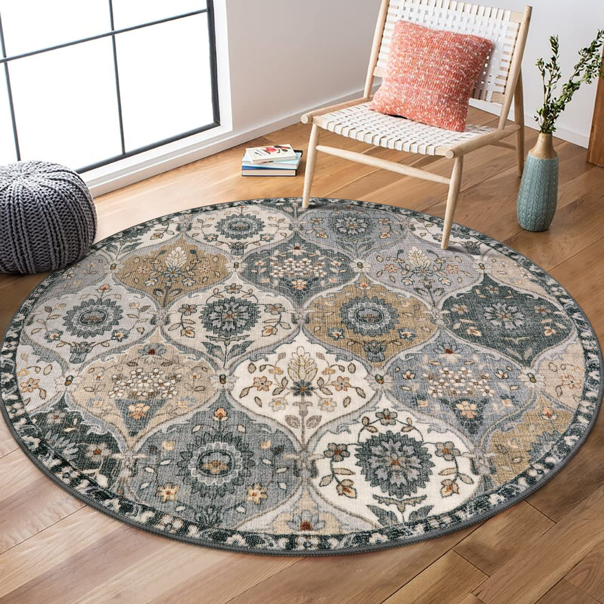 Lahome Moroccan Machine Washable Rugs for Living Room, 4x6 Rug for Bedroom