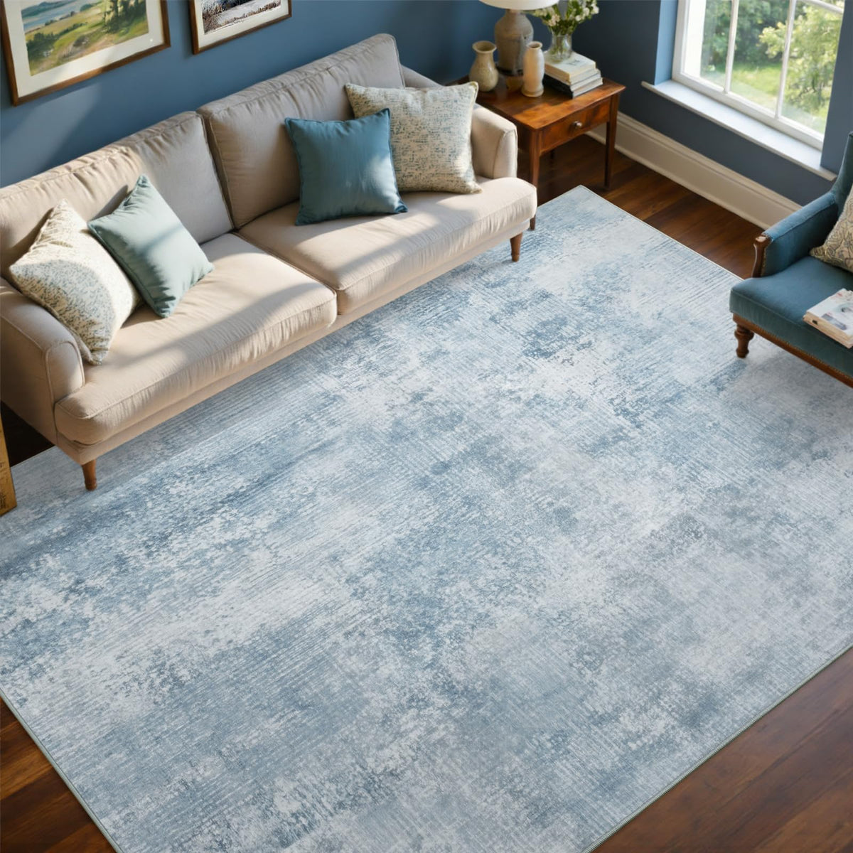 6x9 Ft Large Area Rugs for Living Room, Soft Non-Slip Washable Rugs Modern Abstract Pattern Carpet for Bedroom Indoor Floor Nursery Home Decor (Blue)