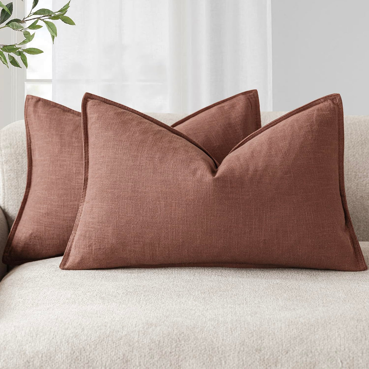 Foindtower Linen Solid Decorative Throw Pillow Covers 18x18 Natural Beige