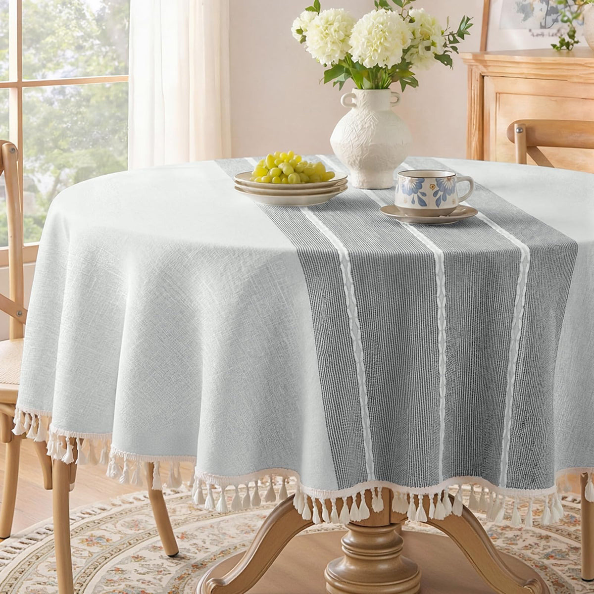 Softalker Fall Linen Rectangle Tablecloth with Tassel, 55 x 70 Inch