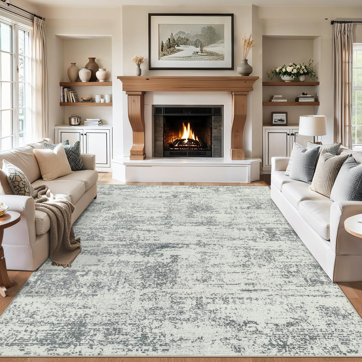 PLHXFR 8x10 Area Rug Living Room: Modern Abstract Washable Carpet Multi