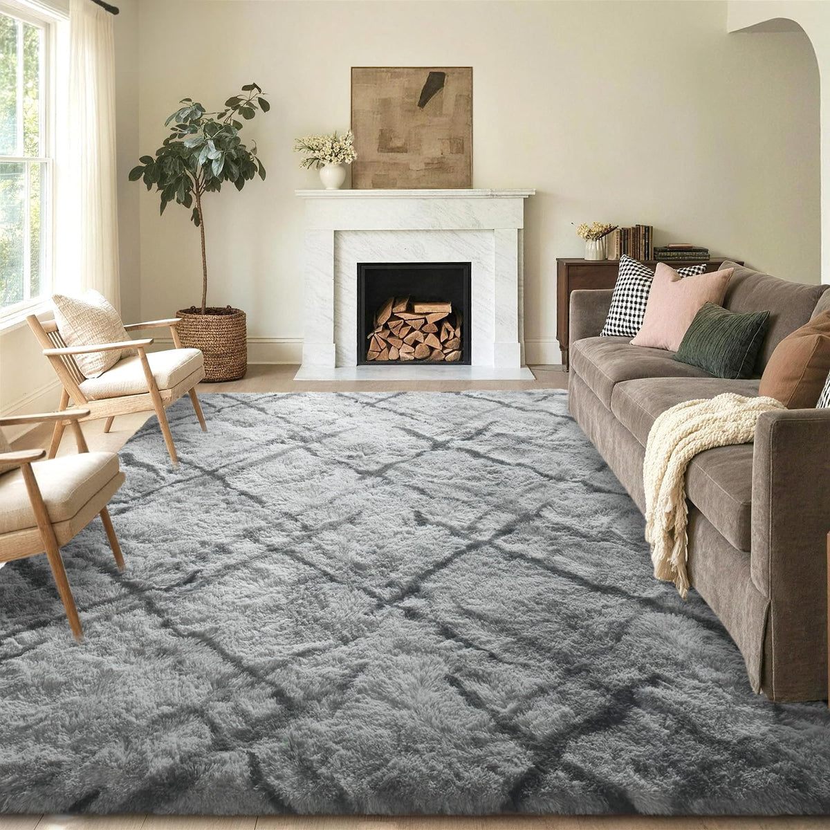 5x8 Area Rugs For Living Room Fluffy Black Rug For Bedroom (Black)