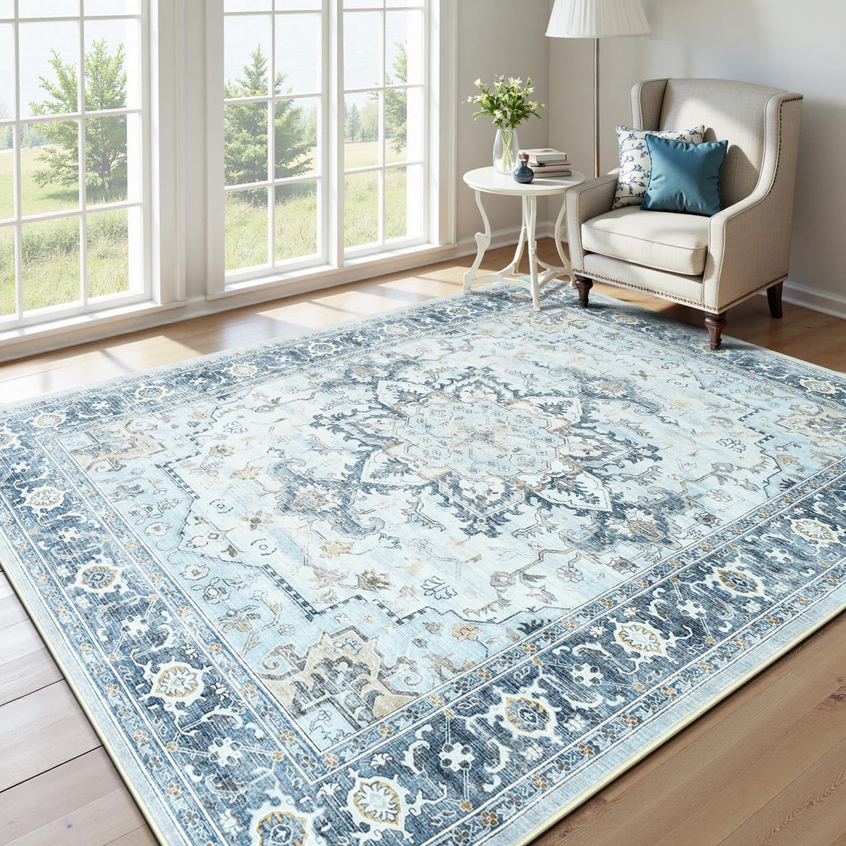 Lofus 5x7 Area Rugs for Living Room Bedroom, Soft Boho Carpet Floral Brown