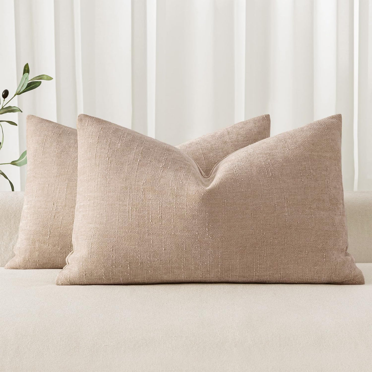 MIULEE Textured Chenille Throw Pillow Covers 20x20 Inch Taupe Grey