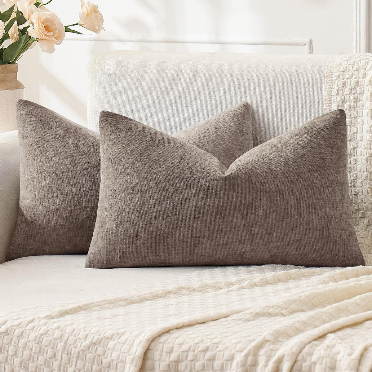 MIULEE Olive Green Chenille Couch Throw Pillow Covers, 18x18