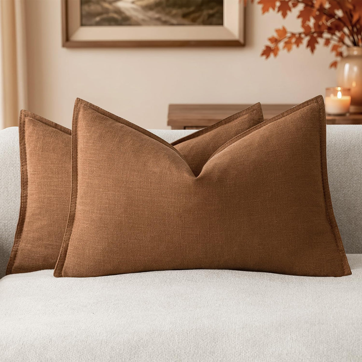 Foindtower Linen Solid Decorative Throw Pillow Covers 18x18 Natural Beige