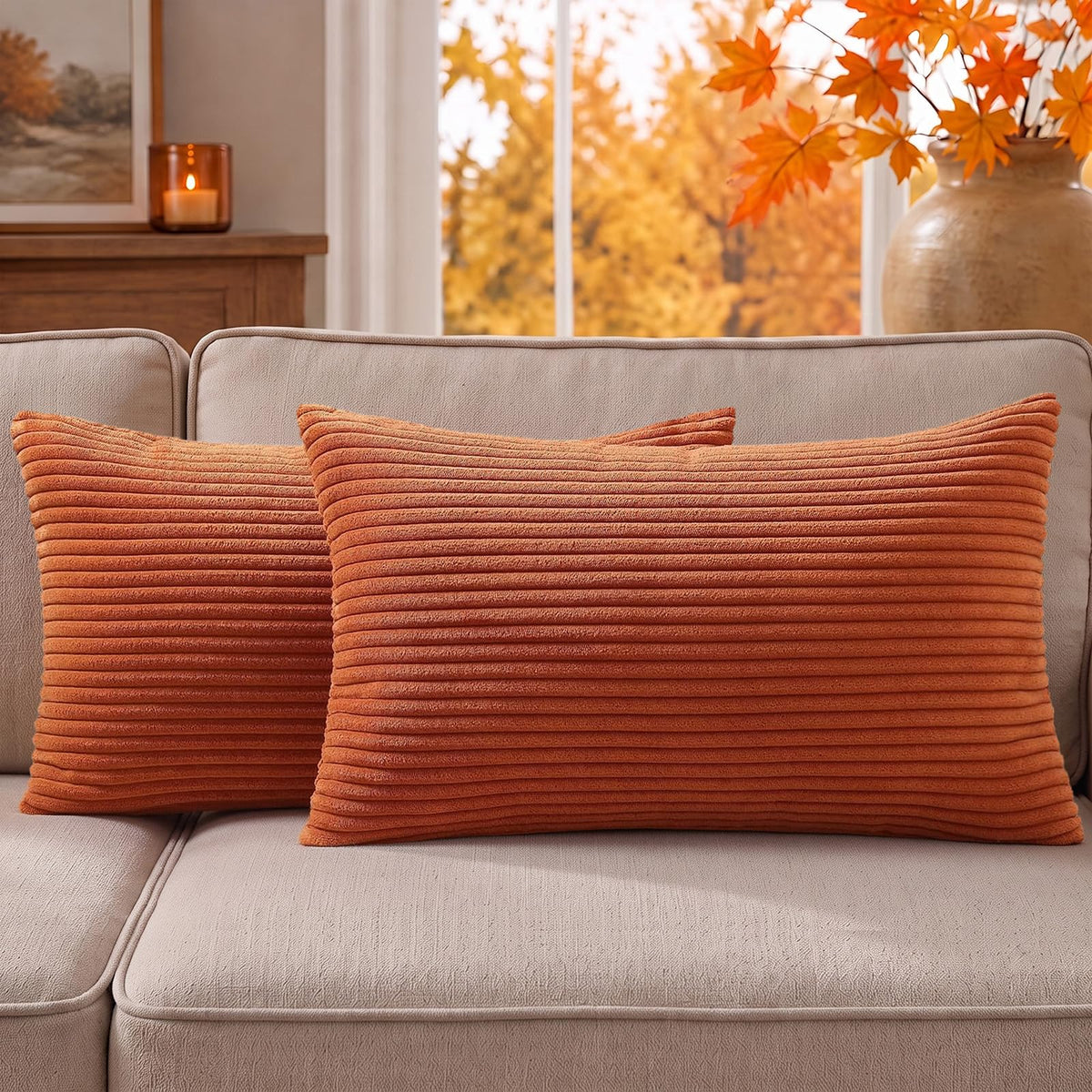 Mecatny Corduroy Fall Throw Pillow Covers 18x18 Set of 2 Olive Green