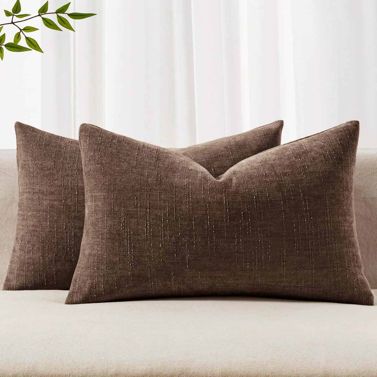 MIULEE Textured Chenille Throw Pillow Covers 20x20 Inch Taupe Grey