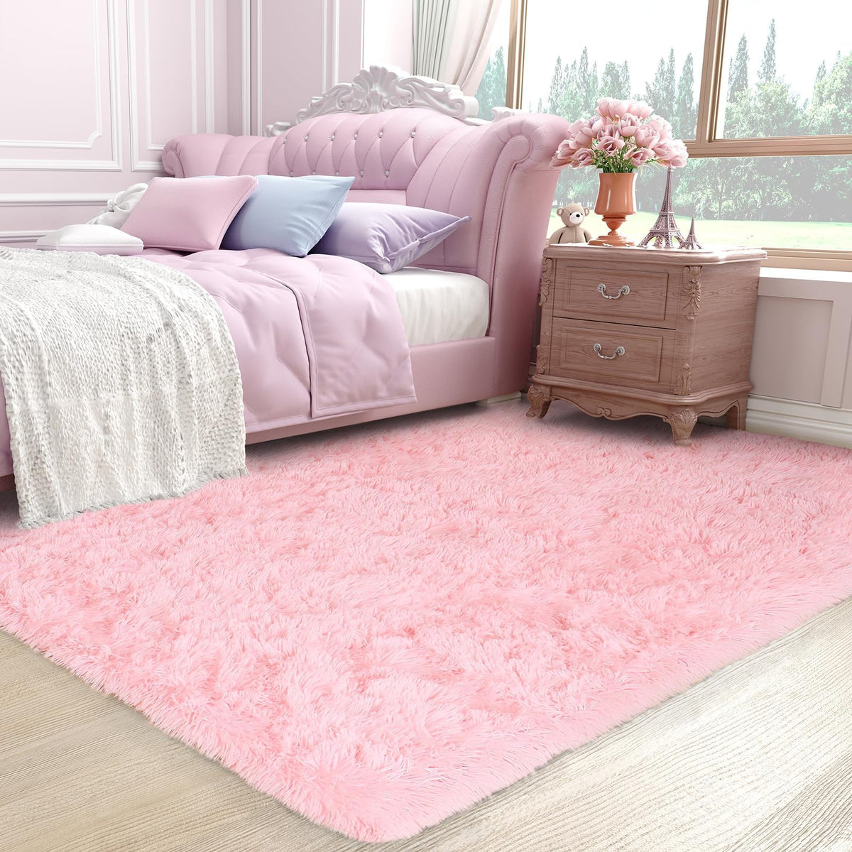 Ophanie Area Rugs for Bedroom, Christmas Upgrade Non-Slip Ivory Fluffy Soft Shag Living Room Carpet, Indoor Floor 4x6 Fuzzy Shaggy Plush Nursery Rug for Kids Dorm Decor with Over 99 pcs Pile fibers