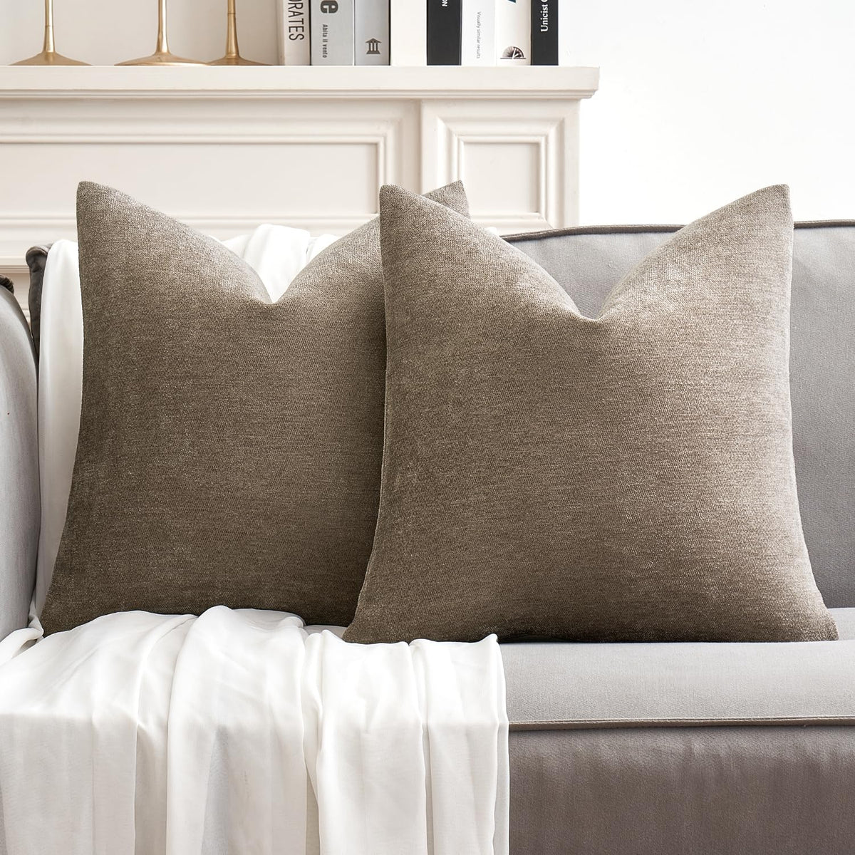 MIULEE Pack of 2 Beige Decorative Pillow Covers 18x18 Inch