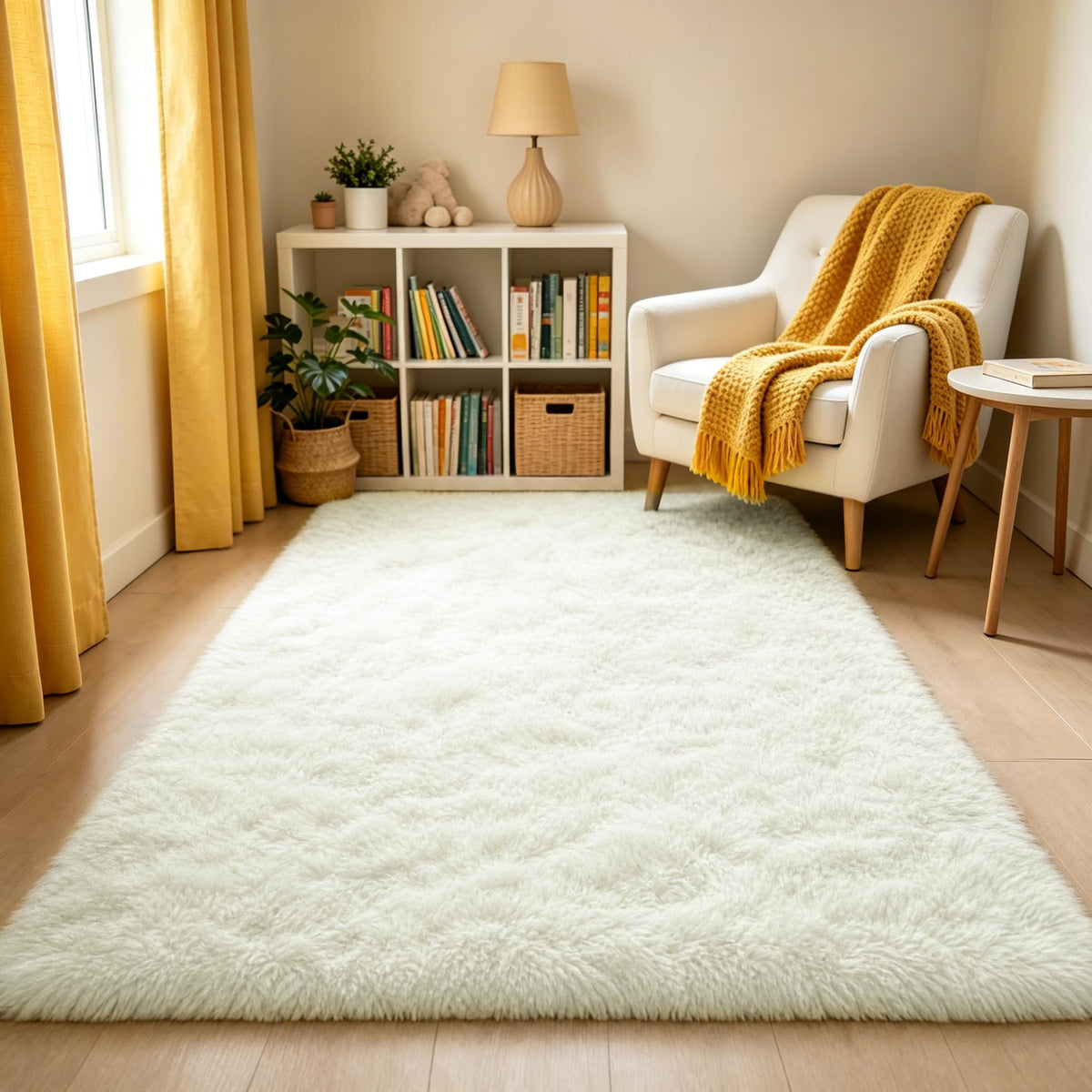 LOCHAS 4x6 Area Rugs Fluffy Living Room Carpets for Kids Bedroom, White