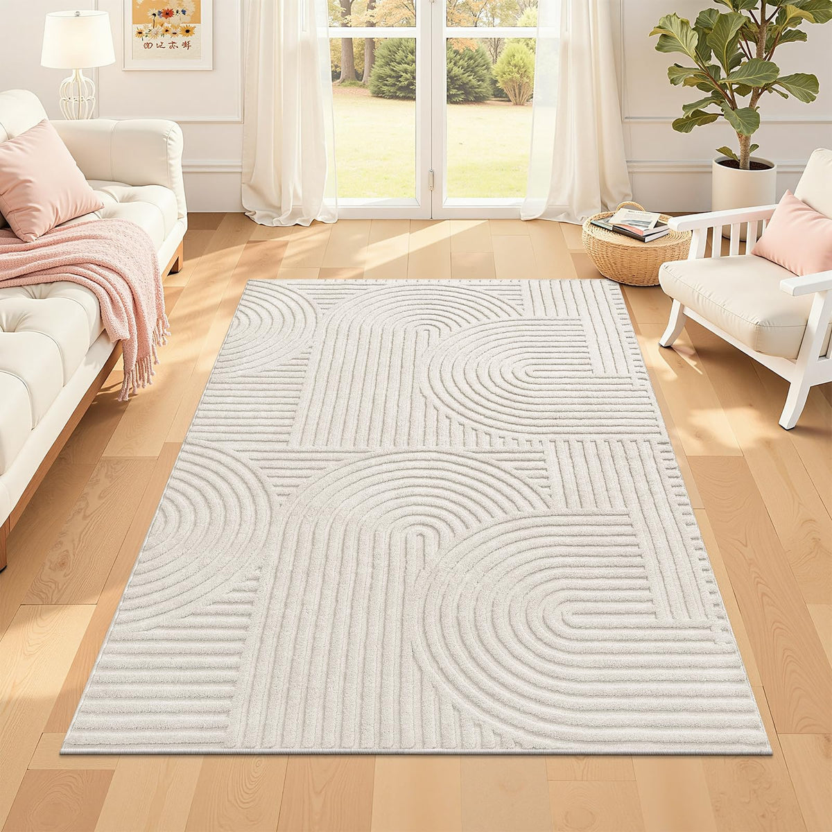 Pauwer 5x7 Area Rugs for Living Room, Modern Non Slip Washable Rug, Beige