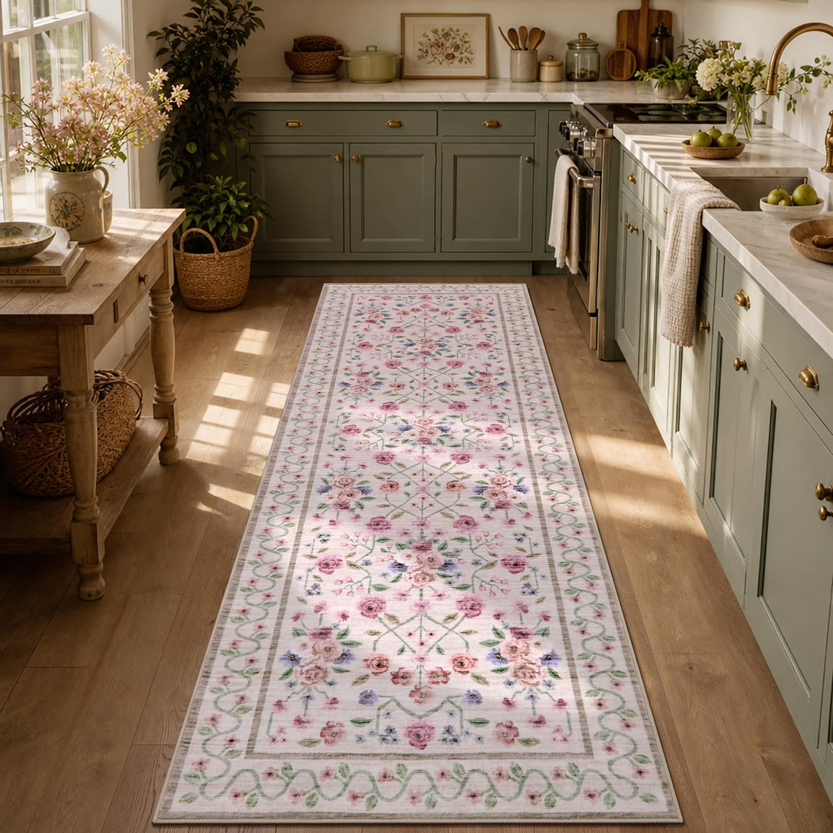 Garvee Beige Floral 5x7 Area Rug for Bedroom Living Room