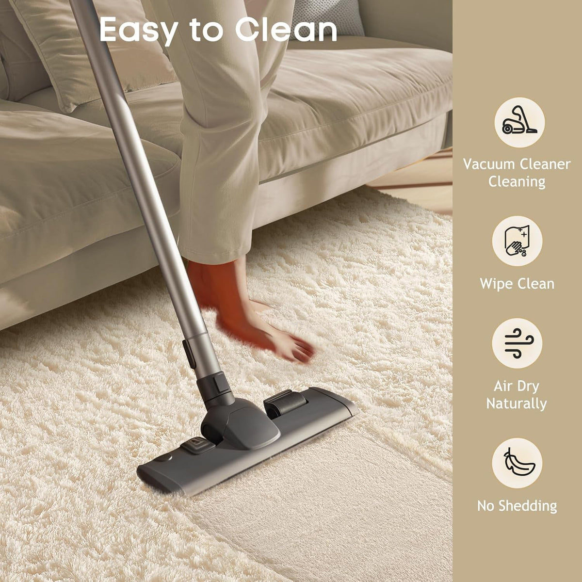 Ophanie Area Rugs for Bedroom, Christmas Upgrade Non-Slip Ivory Fluffy Soft Shag Living Room Carpet, Indoor Floor 4x6 Fuzzy Shaggy Plush Nursery Rug for Kids Dorm Decor with Over 99 pcs Pile fibers