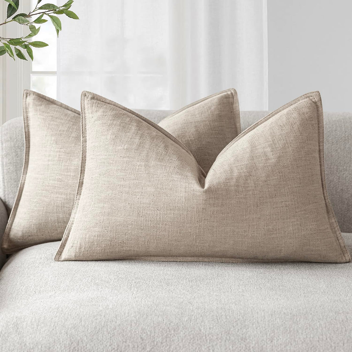 Foindtower Linen Solid Decorative Throw Pillow Covers 18x18 Natural Beige