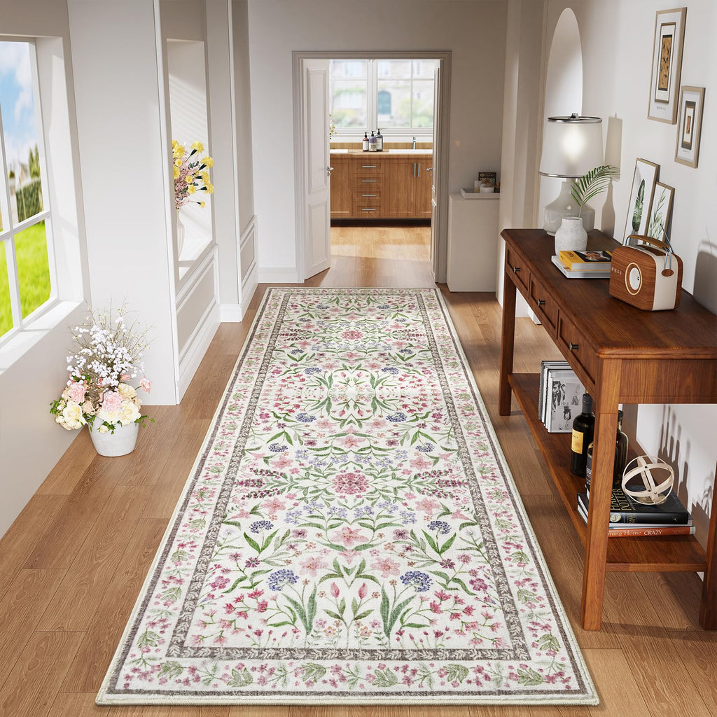 Amearea 6x9 Pink Rugs for Bedroom Girls, Floral Area Rugs for Living Room