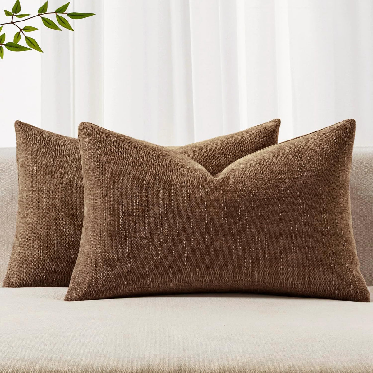 MIULEE Textured Chenille Throw Pillow Covers 20x20 Inch Taupe Grey