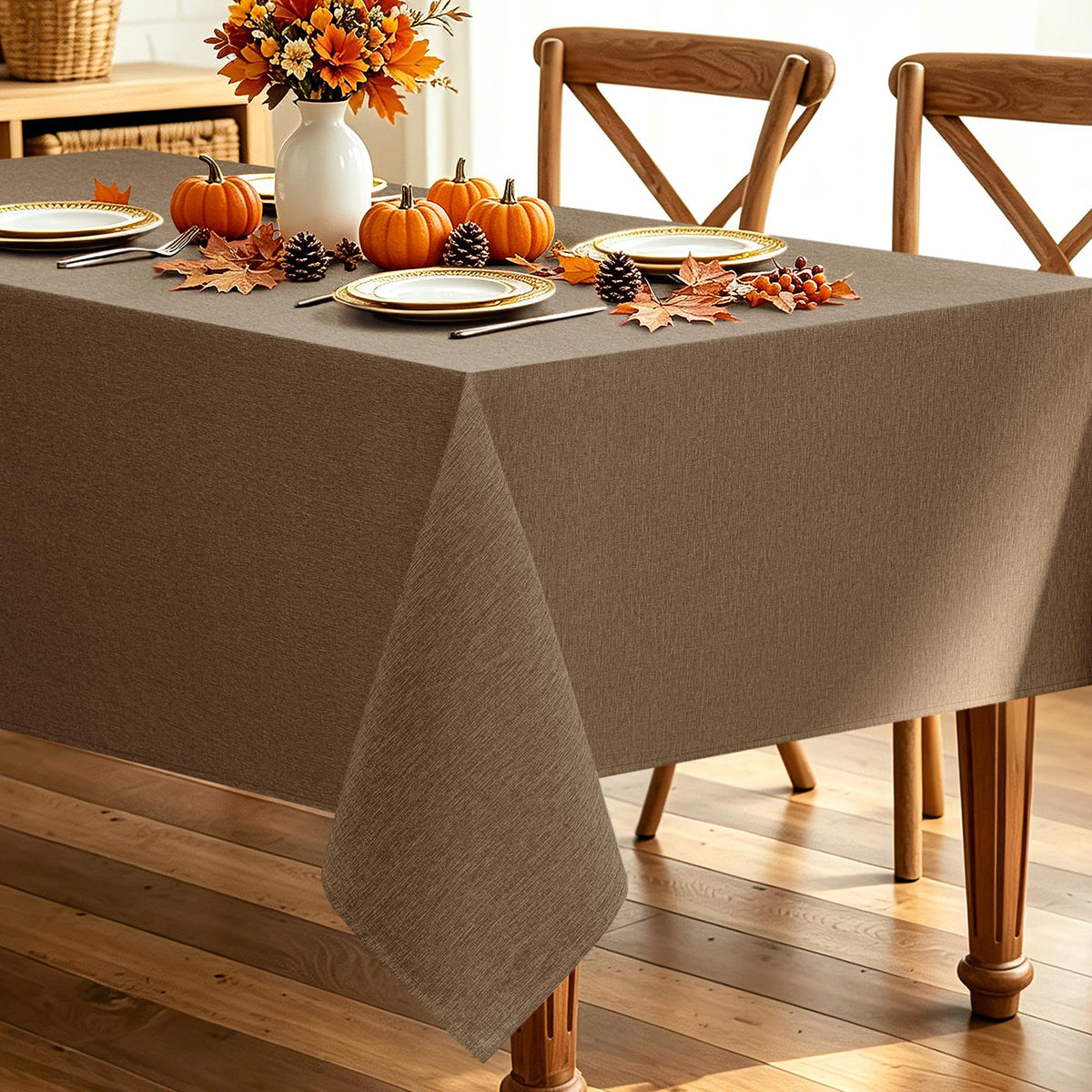Decorelia Sage Green Linen Textured Tablecloth Rectangular 52 x70 Inch