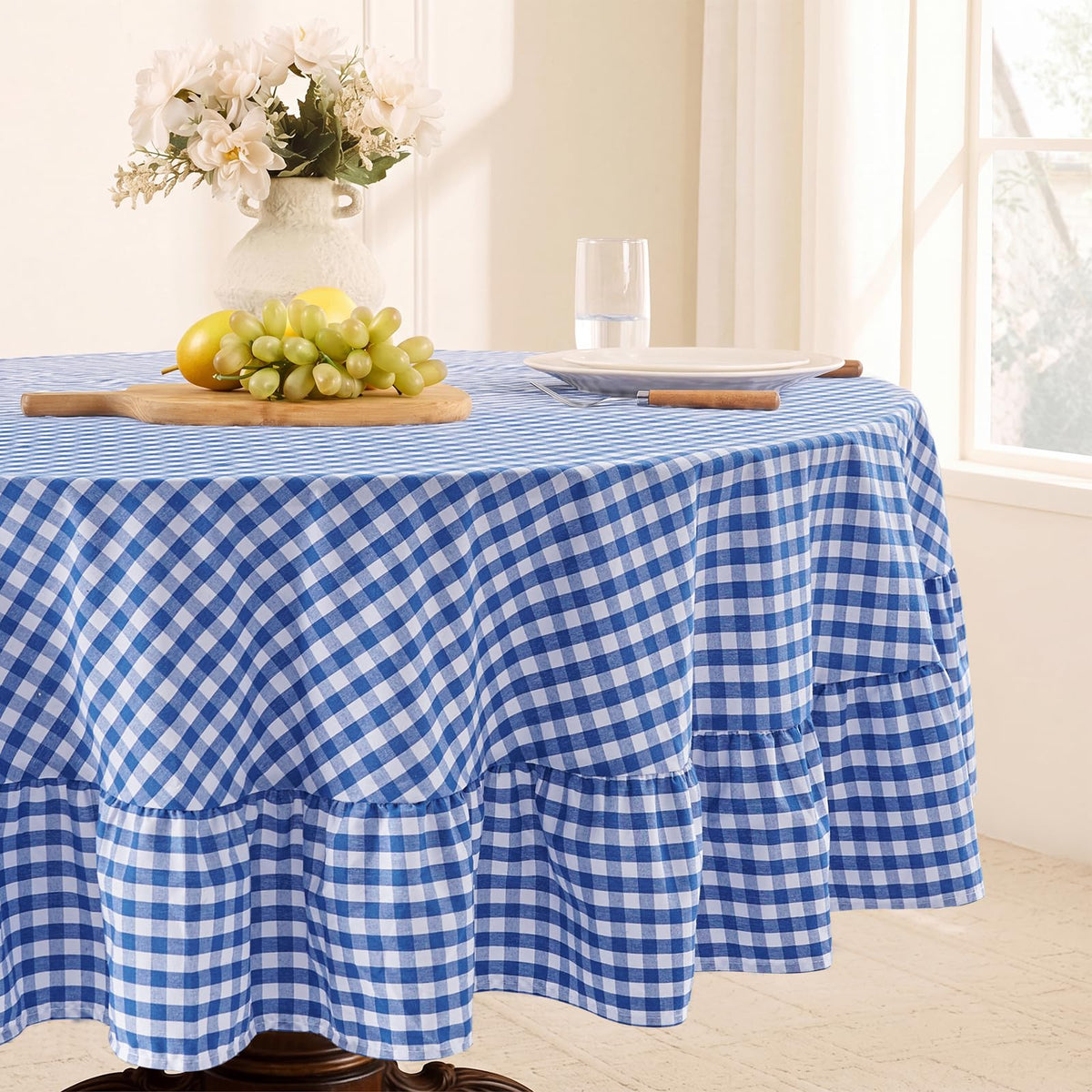 Romanstile Gingham Ruffled Tablecloth Rectangle, 60 x 84 Inch, Sage Green