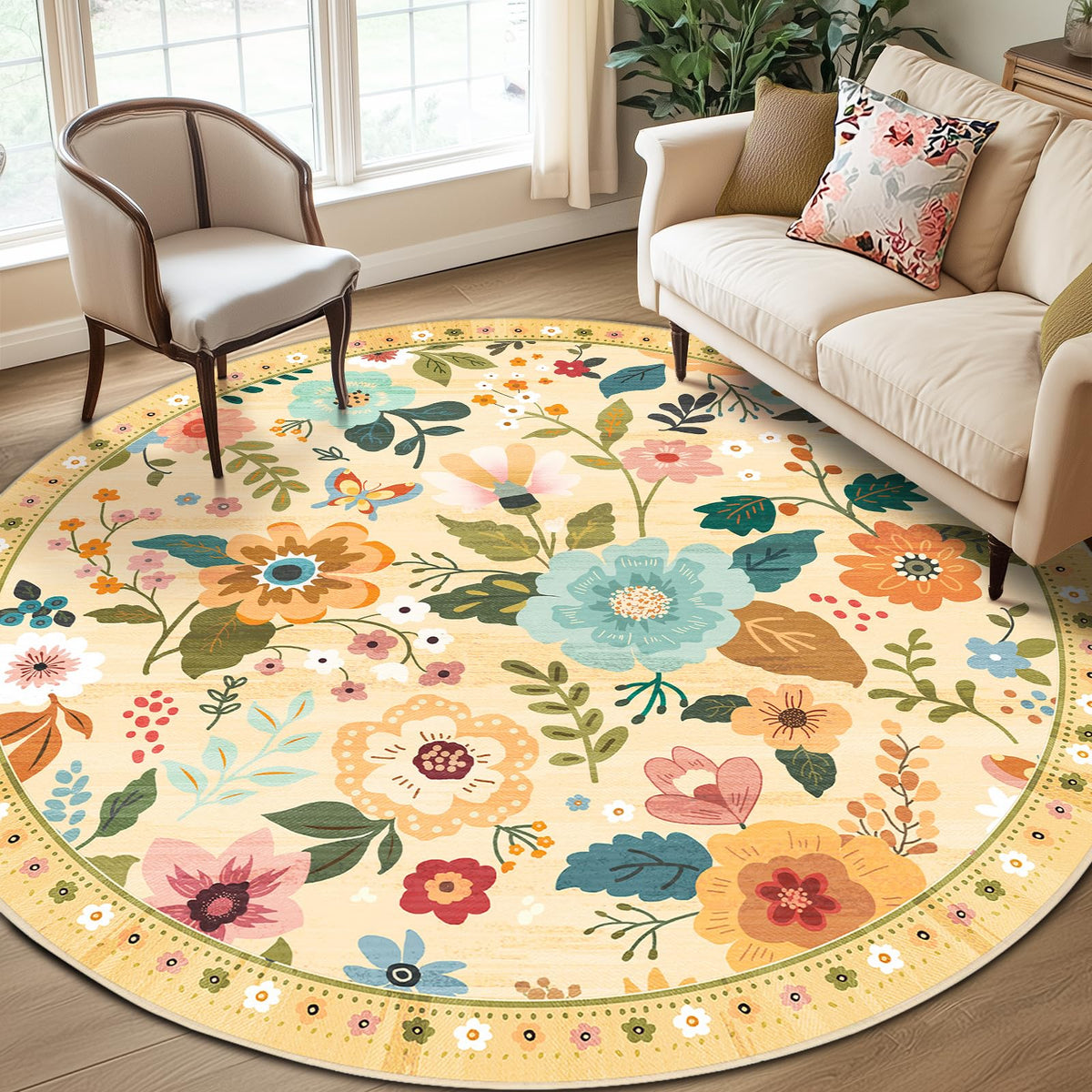 RELEANY Floral Washable 5x7 Area Rugs Black