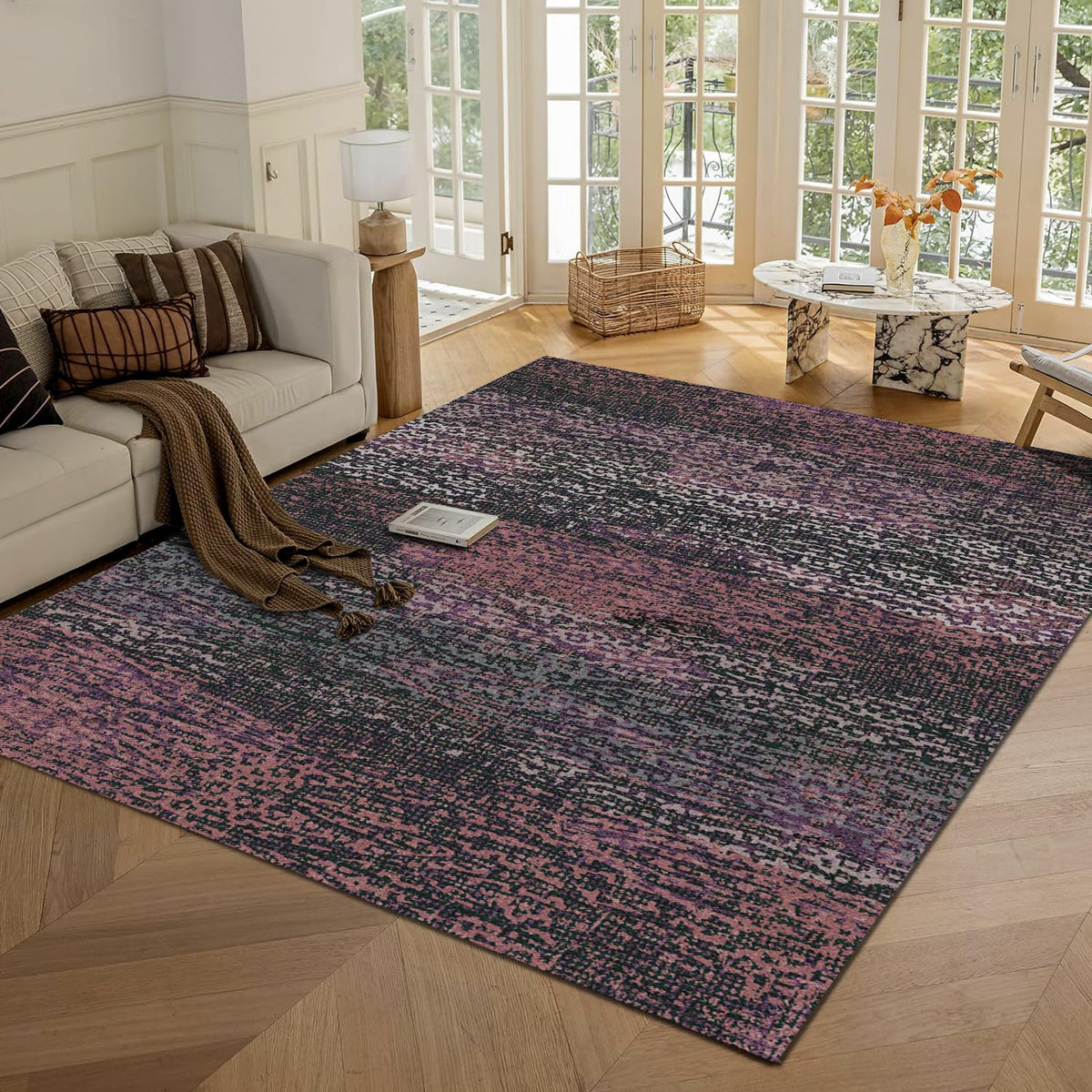 RUGSURE Washable Area Rugs - Perfect for Living Room, Bedroom, Kids Room, Nursery - Stain & Water Resistant Non-Slip, Pet & Child Friendly, Vintage Tribal Area Rugs (Green, 5' x 7')