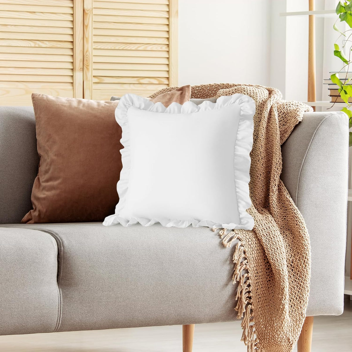 KKJIAF 2 Pack Ruffle Pillow Cases 18x18 Inches, White