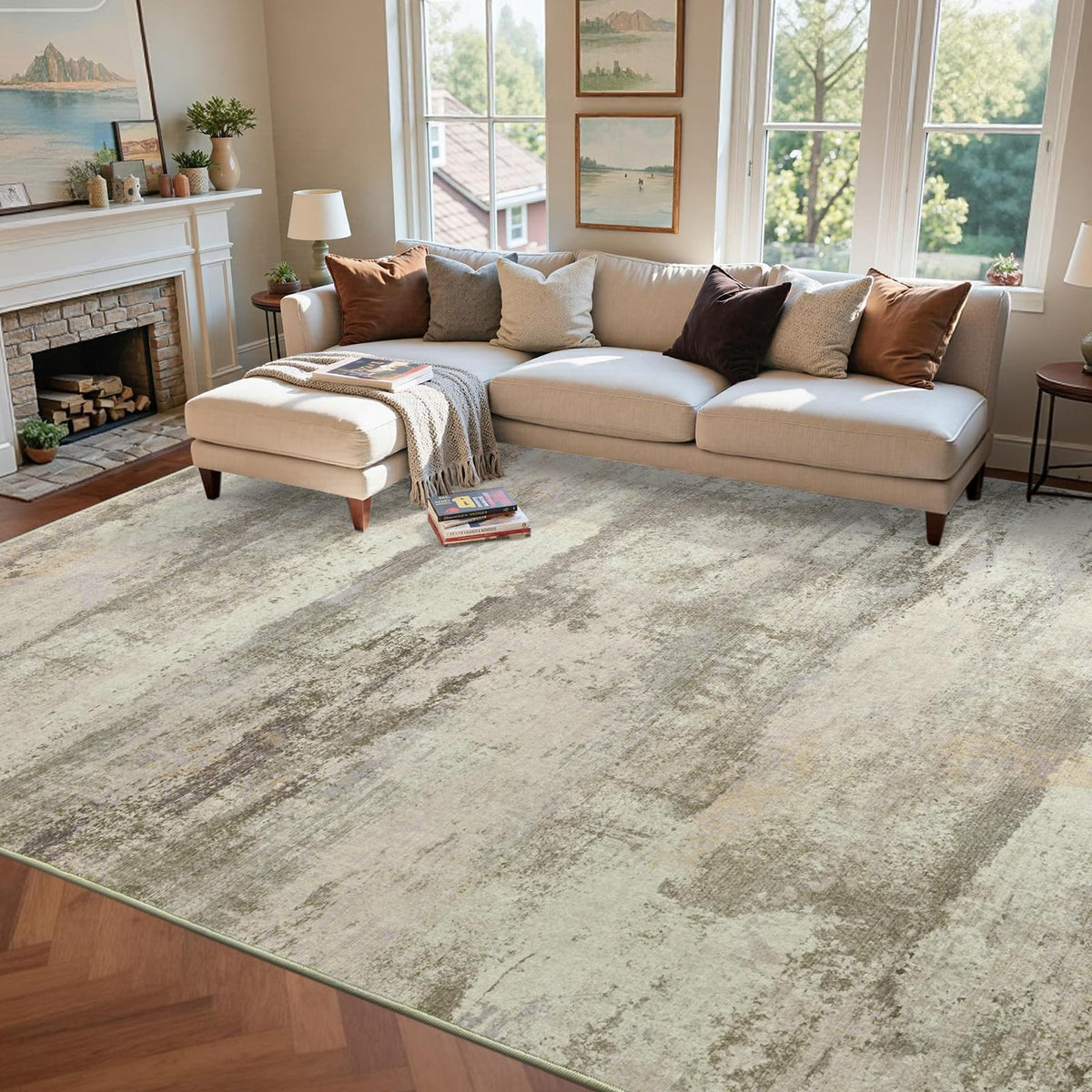 6x9 Ft Large Area Rugs for Living Room, Soft Non-Slip Washable Rugs Modern Abstract Pattern Carpet for Bedroom Indoor Floor Nursery Home Decor (Blue)