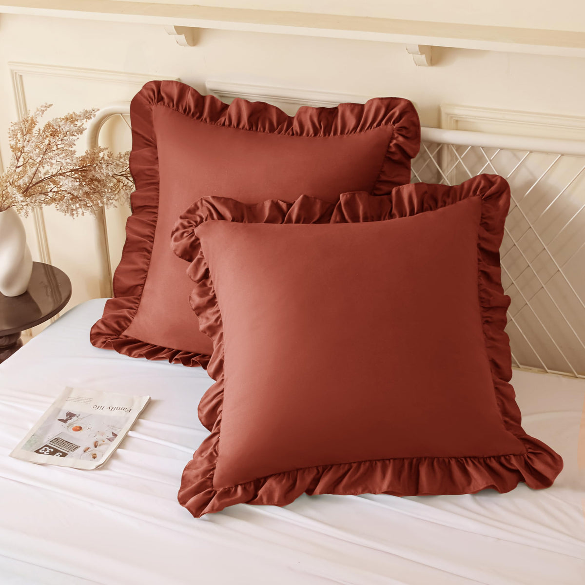 KKJIAF 2 Pack Ruffle Pillow Cases 18x18 Inches, White