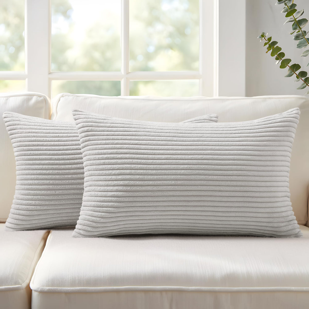 Mecatny Corduroy Fall Throw Pillow Covers 18x18 Set of 2 Olive Green