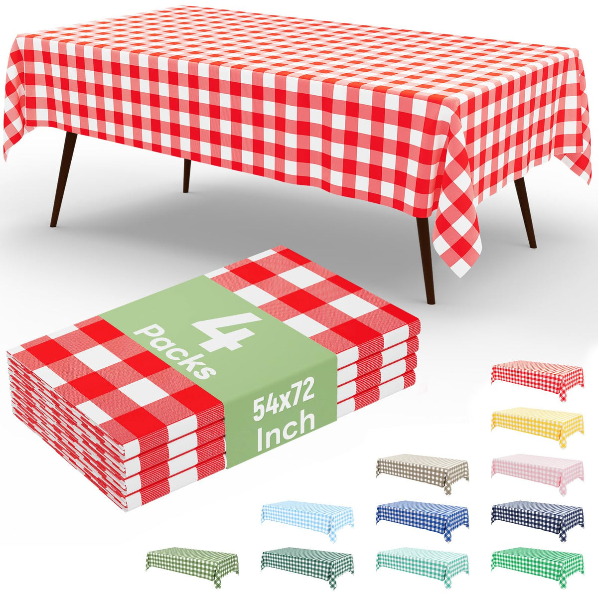 misaya 4 Packs Buffalo Disposable Table Cloth, 54 x 108 Inch Waterproof Plastic Tablecloth, Rectangle Red and White Checkered Table Covers for Picnic, Birthday, Party, Back to School