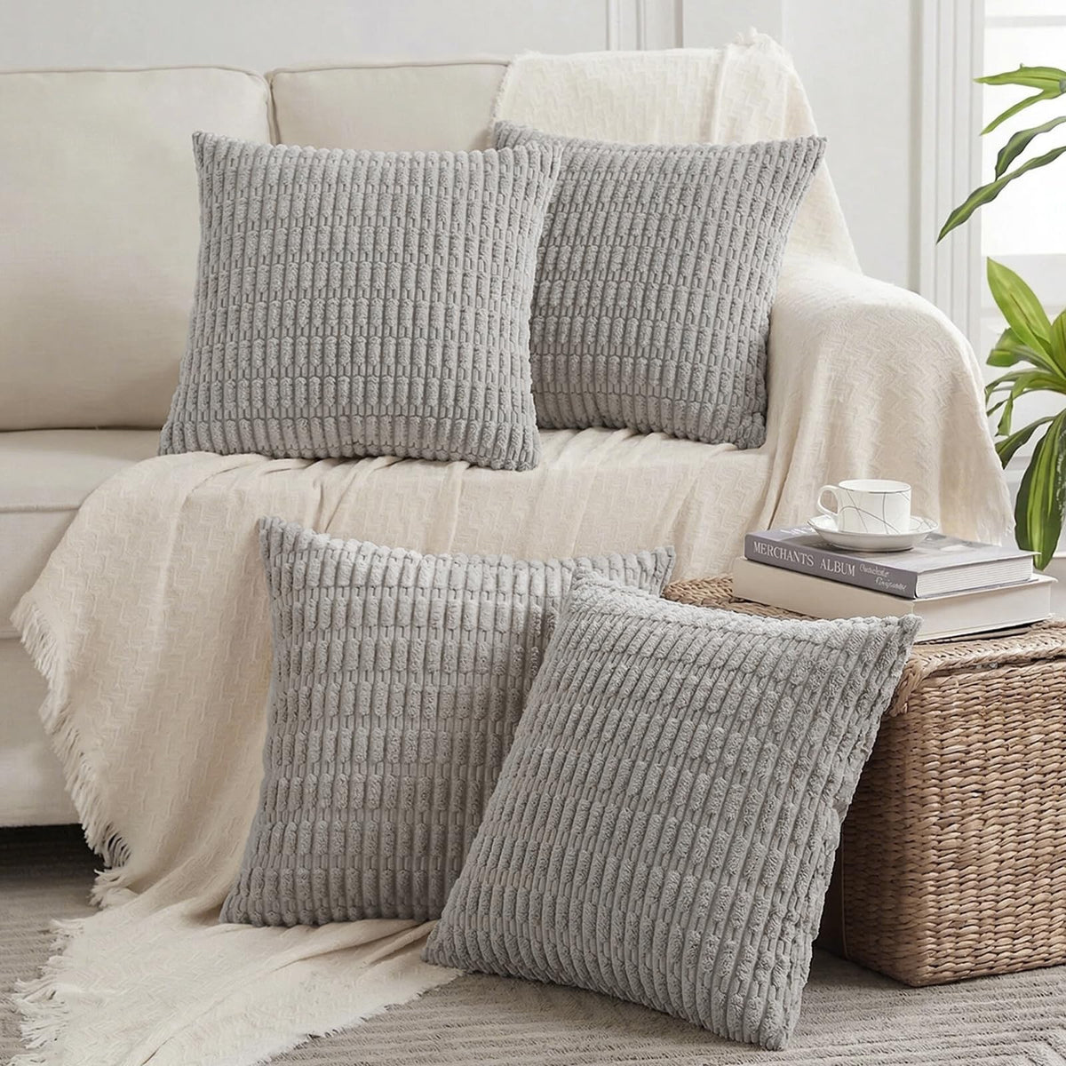 Fancy Homi 4 Packs Decorative Throw Pillow Covers for Living Room Couch Bed, Modern Farmhouse Boho Home Décor Accent Cushion Case, 18" x 18", Neutral