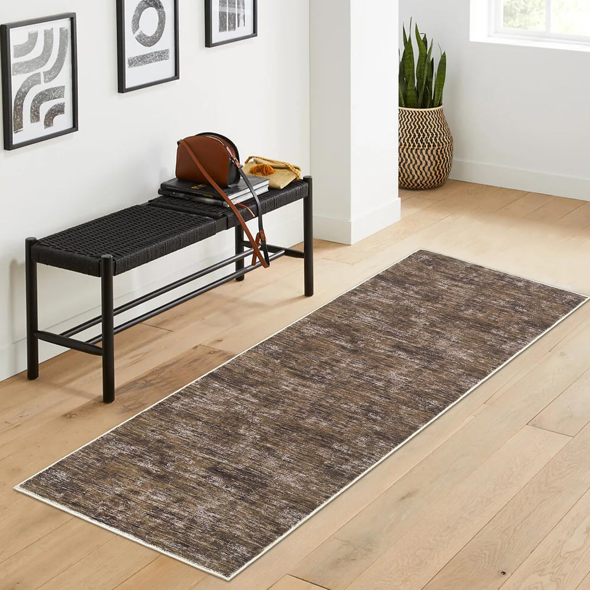 RUGSREAL Bedroom Area Rug 4x6 Modern Abstract Area Rug Stain Resistant Small Living Room Rug Contemporary Dining Room Rug Non-Slip Solid Rug Aesthetic Accent Floor Carpet for Kitchen Office, Dark Grey