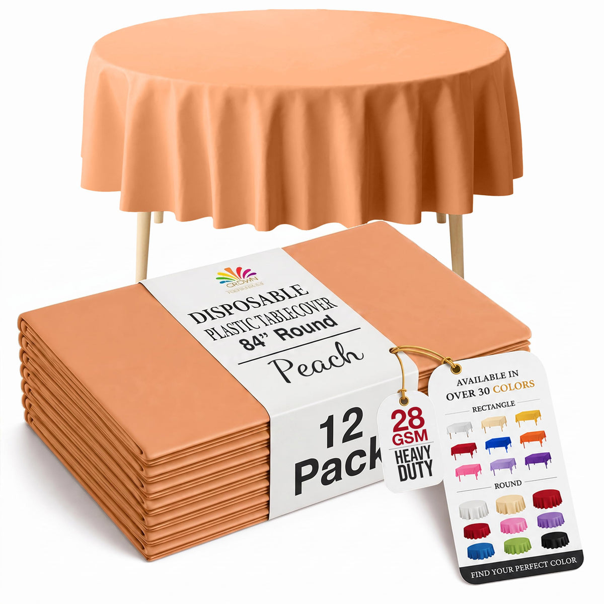 Exquisite 12-Pack Premium Plastic Tablecloth 12-Pack Premium Plastic Tablecloth 84in. Round Table Cover - Emerald Green