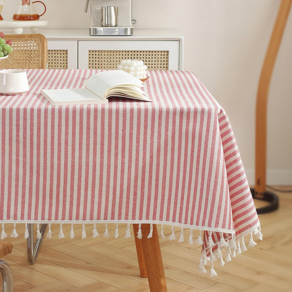 meioro Table Cloth Blue White Striped Tablecloth with Tassels Cotton Linen Dust-Proof Table Cover for Dining Buffet Kitchen Picnic Tables, Parties Holiday Indoor Outdoor Tablecloths (39x55 Inch)