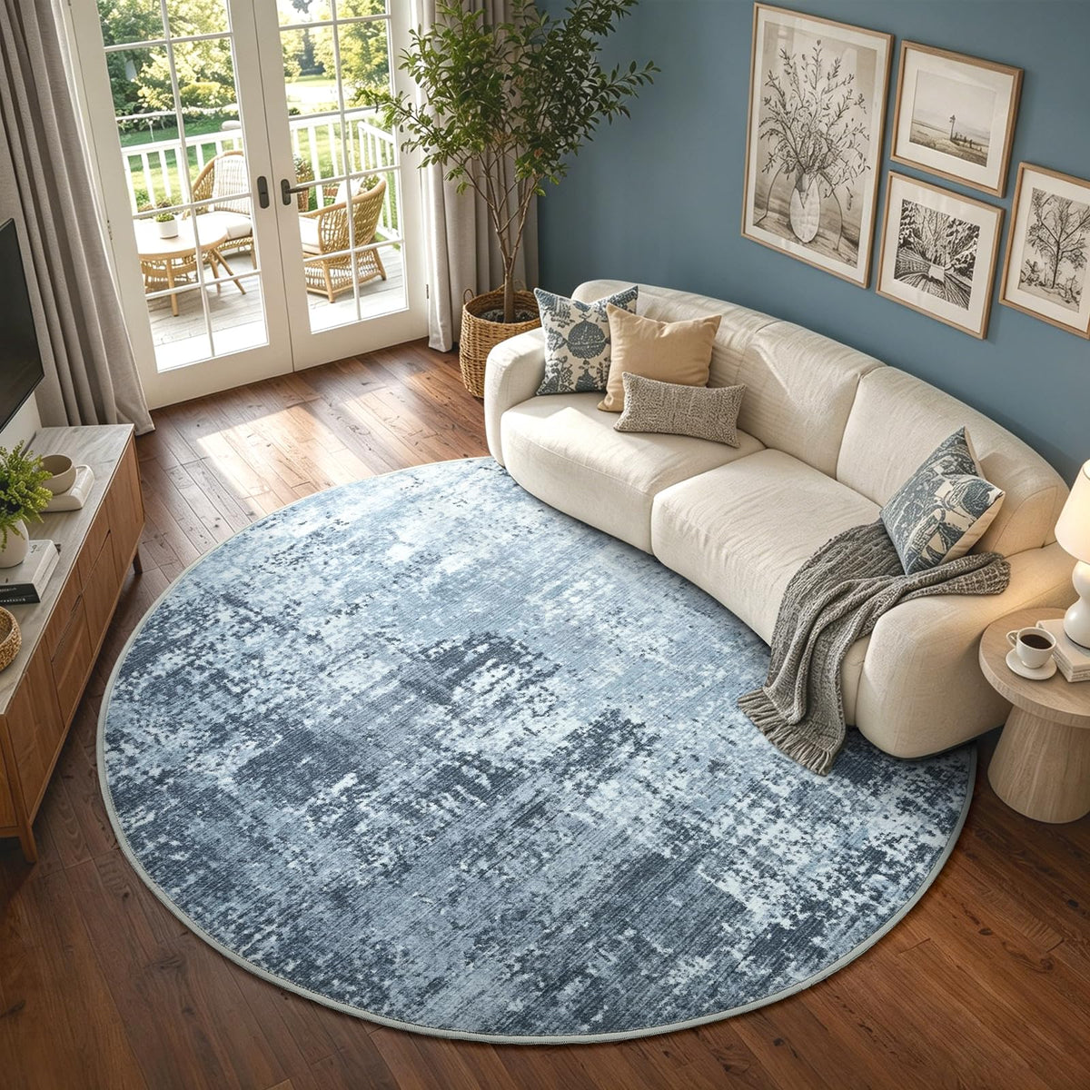 6x9 Ft Large Area Rugs for Living Room, Soft Non-Slip Washable Rugs Modern Abstract Pattern Carpet for Bedroom Indoor Floor Nursery Home Decor (Blue)