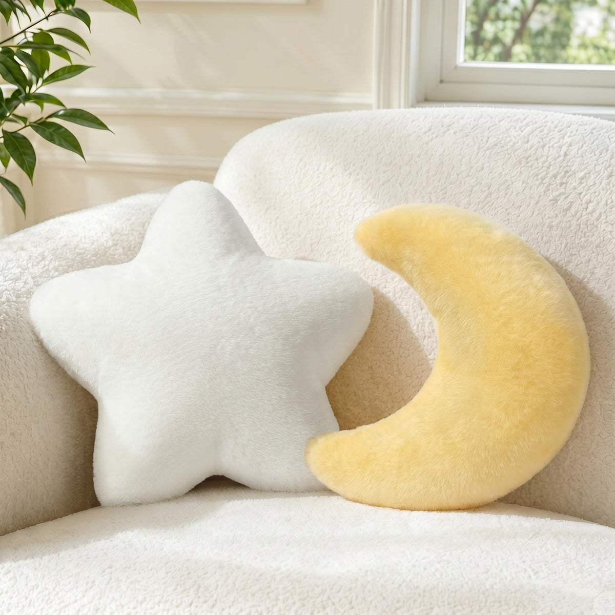 2PCS Star Pillow Set,15.35“ Cute Yellow Decorative Throw Pillows for Bed