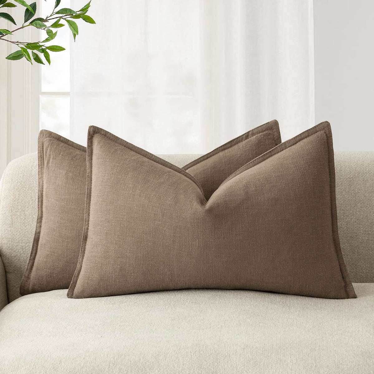 Foindtower Linen Solid Decorative Throw Pillow Covers 18x18 Natural Beige