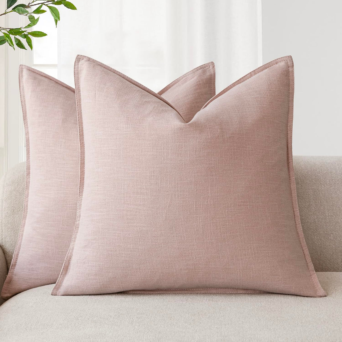 Foindtower Linen Solid Decorative Throw Pillow Covers 18x18 Natural Beige