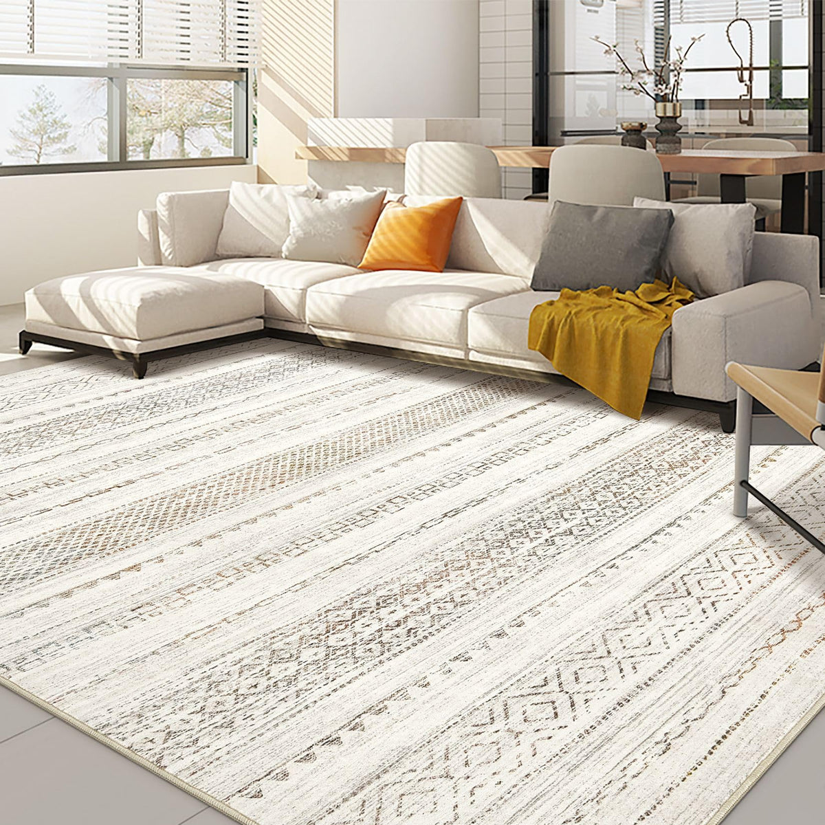 Nakagishi Boho 5x7 Area Rug Living Room Rugs Machine Washable Beige/Brown