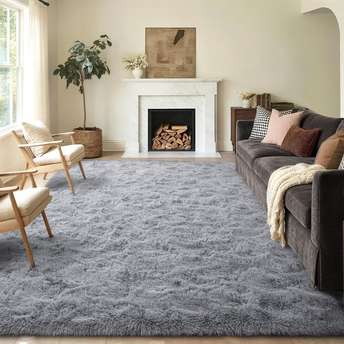 5x8 Area Rugs For Living Room Fluffy Black Rug For Bedroom (Black)