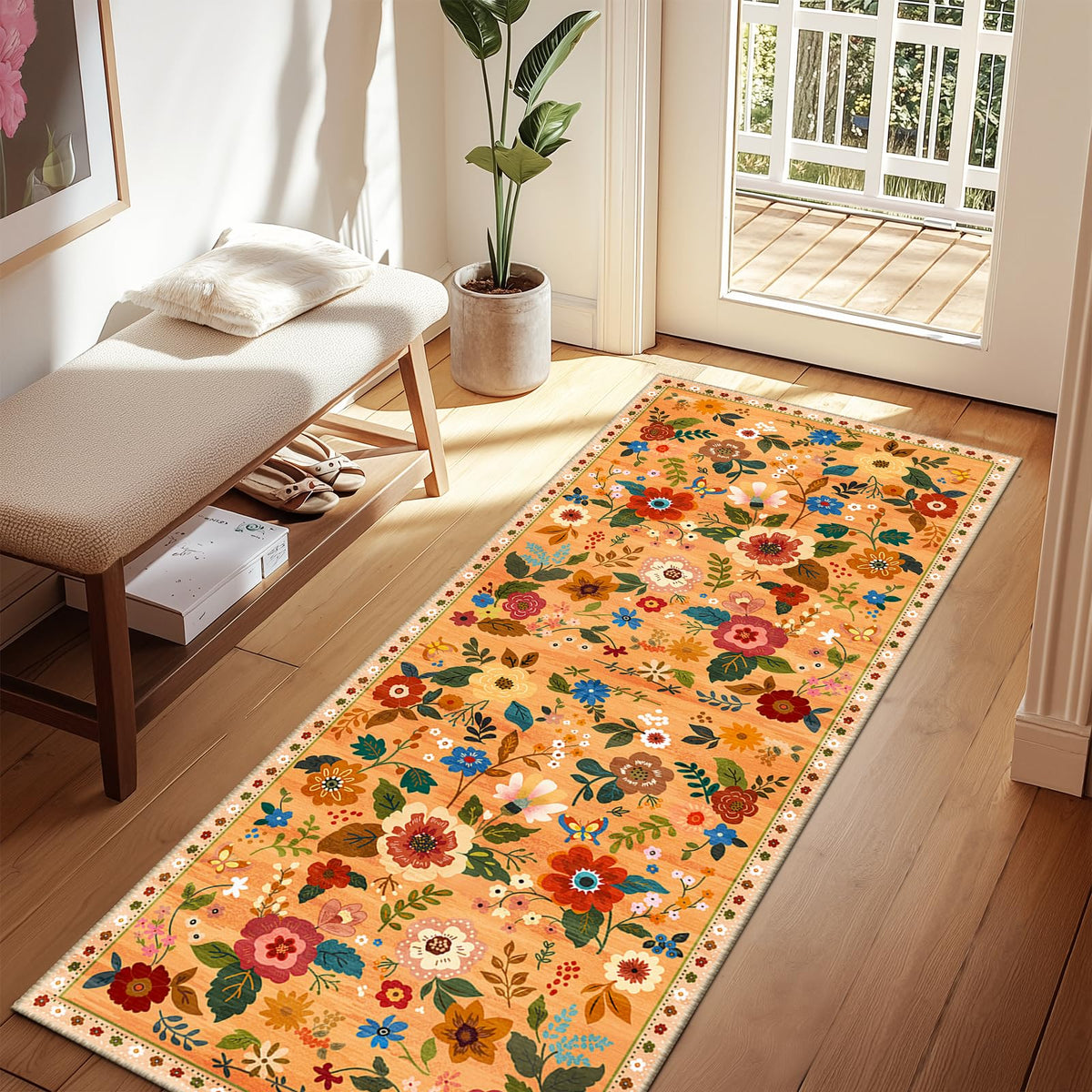 RELEANY Floral Washable 5x7 Area Rugs Black