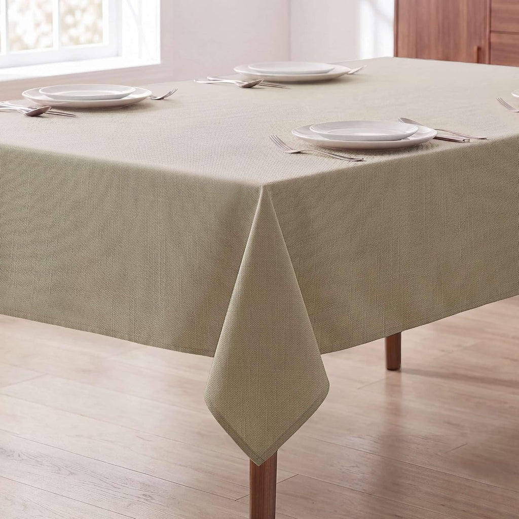 H.VERSAILTEX Linen Textured Table Cloths 60 x 120 Inch Premium Solid Tablecloth Spill-Proof Waterproof Table Cover for Dining Buffet Feature Extra Soft and Thick Fabric Wrinkle Free, Taupe