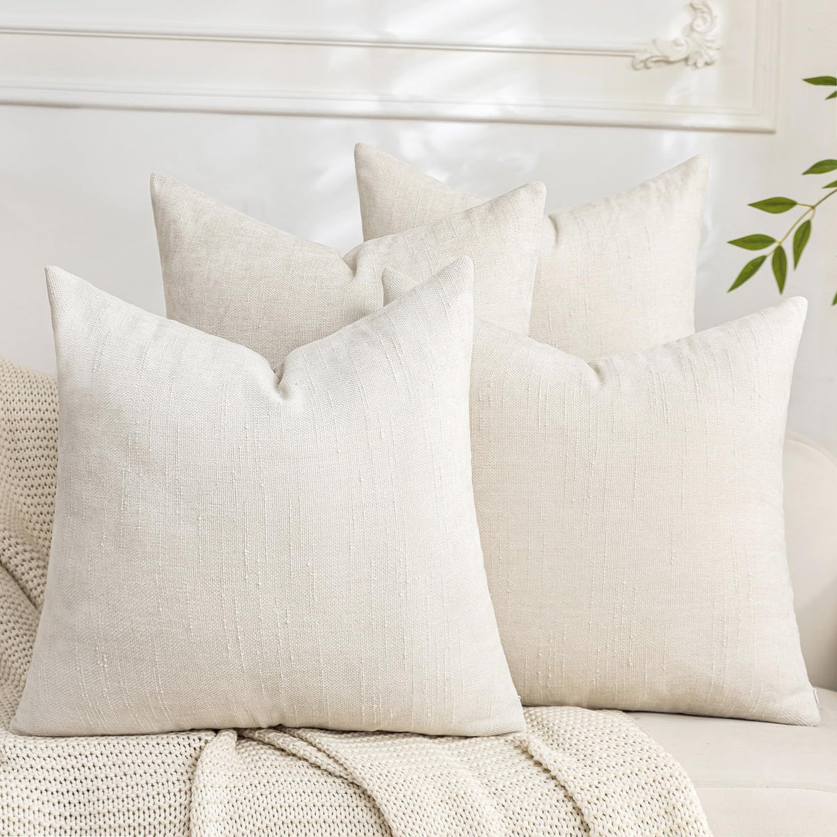Set of 4 Soft Textured Throw Pillow Covers 18x18 Inch Cozy Decorative Farmhouse Cushion Cover Square Accent Pillow Cases for Bed Couch Sofa Living Room, Beige Taupe Brown