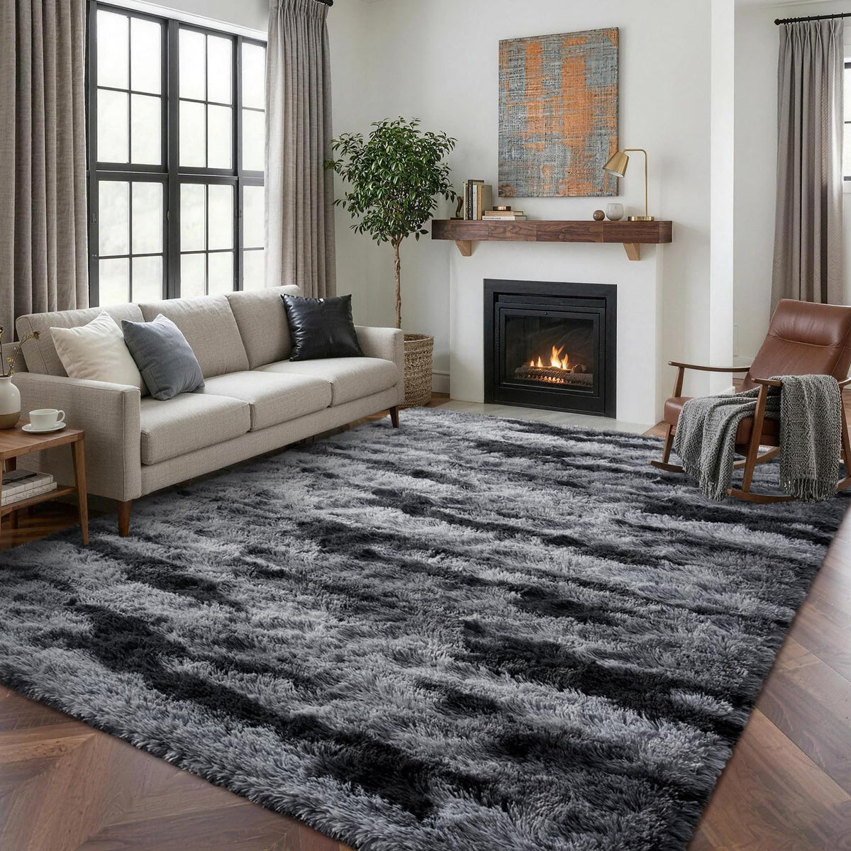 5x7 Black Area Rugs for Living Room, Large Fluffy Shag Bedroom Rugs Non-Slip, Ultra Soft Plush Carpet for Nursery Kids PlayRoom Dorm Office Indoor Modern Carpets