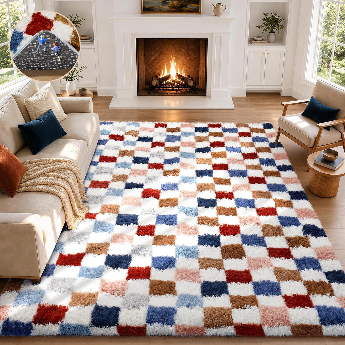 Ophanie Area Rugs for Living Room Bedroom, Washable Non-Slip Fluffy Soft Grey Shag Carpet, Indoor Floor Gray 4x6 Fuzzy Shaggy Living Room Plush Rug for Kids Home Dorm Decor Aesthetic