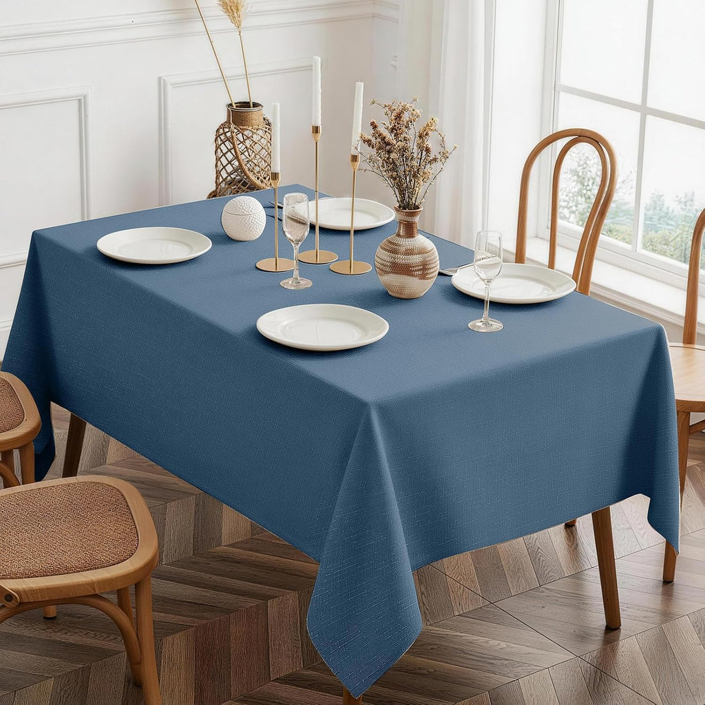 Heavy-Duty Faux Linen Tablecloth Rectangular 60 x 84in Navy Blue