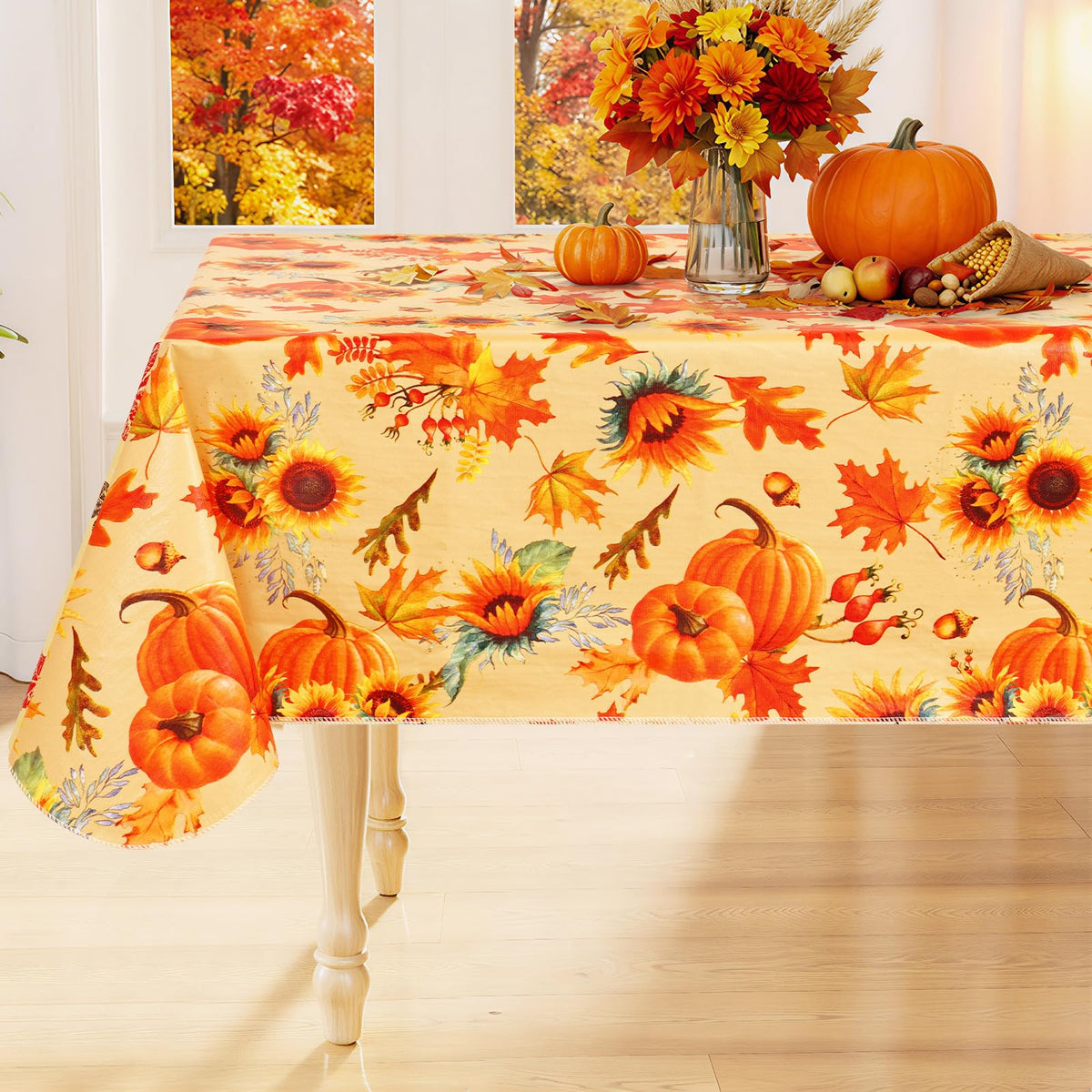 Smiry Rectangle Table Cloth, Flannel Backed Vinyl Tablecloth, 60"x84"