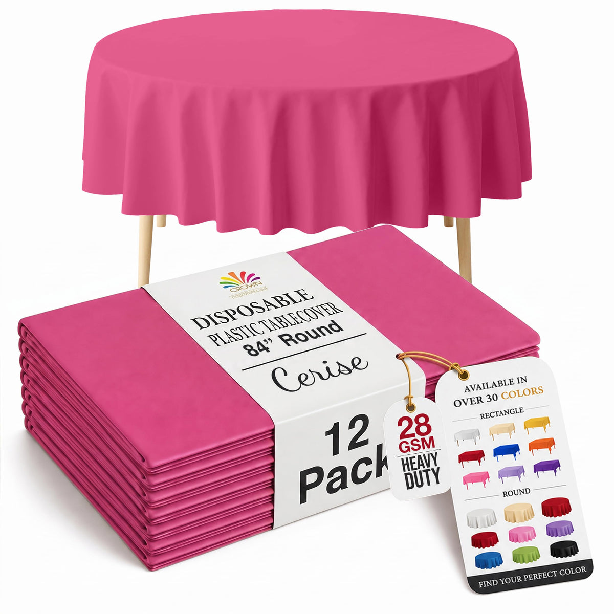 Exquisite 12-Pack Premium Plastic Tablecloth 12-Pack Premium Plastic Tablecloth 84in. Round Table Cover - Emerald Green